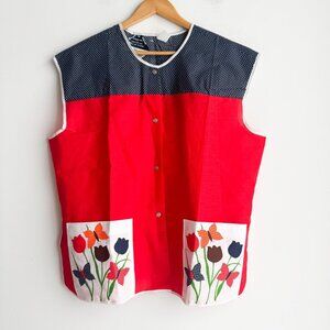 Vintage Dead-stock House Apron Top Button Down Floral Polka Dot XXL